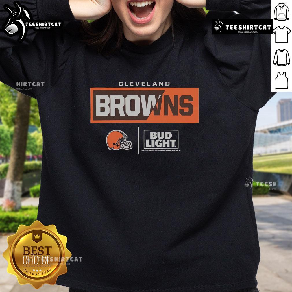 Premium Bud Light Cleveland Browns team sweatshirt featuring bold team colors and logo, perfect for game day wear.