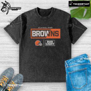 Premium Bud Light Cleveland Browns Team Washed T-Shirt in brown, perfect for fans showing team spirit on game day.