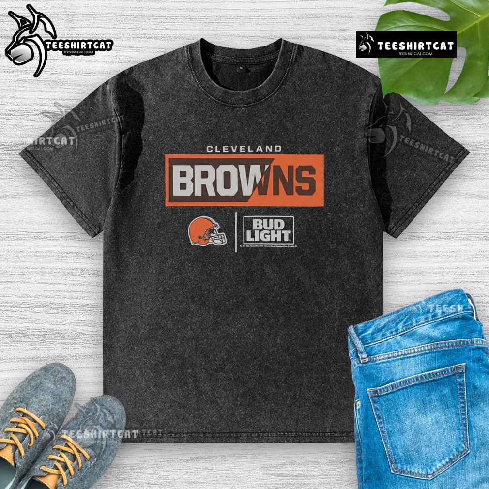 Premium Bud Light Cleveland Browns Team Washed T-Shirt in brown, perfect for fans showing team spirit on game day.