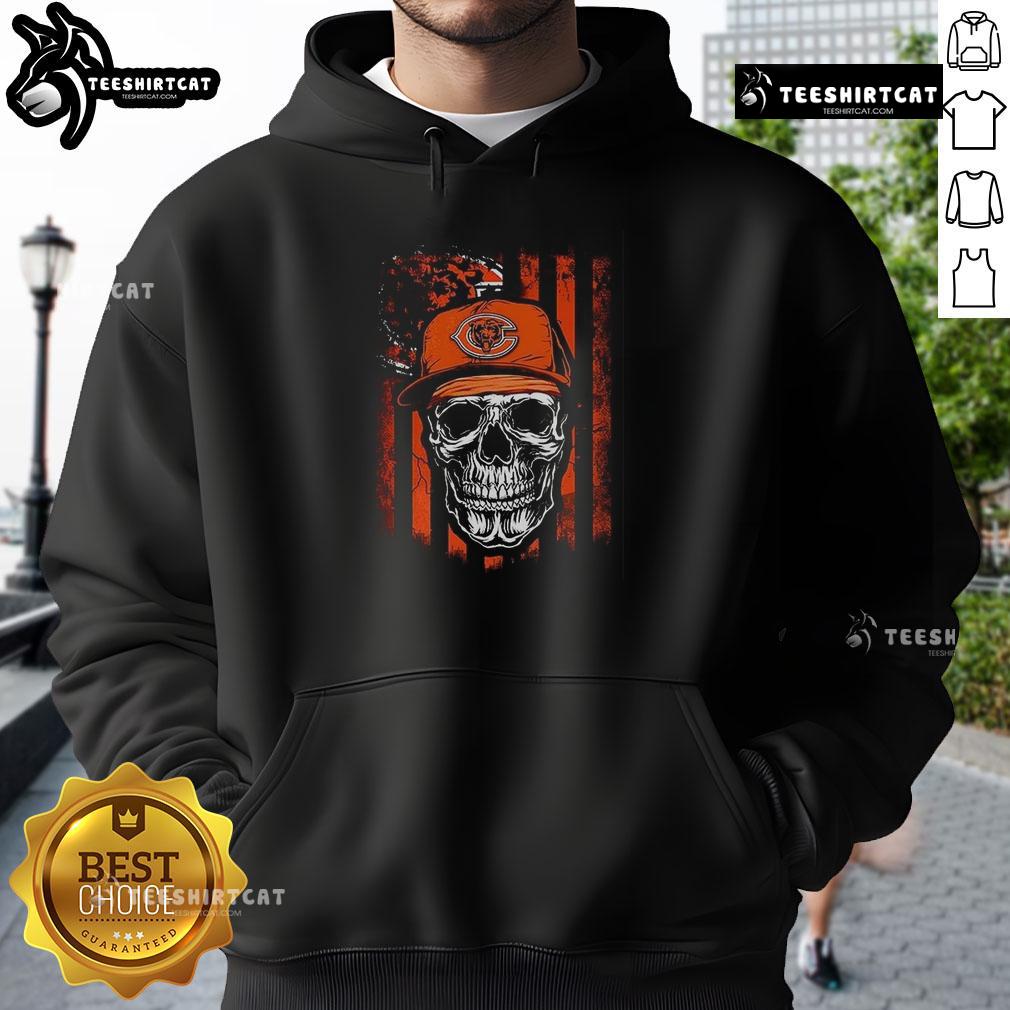 Premium Chicago Bears NFL skull hoodie featuring American flag design, perfect for football lovers and fans.