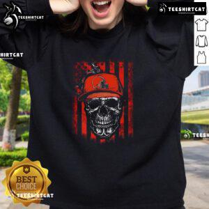 Alt Text: Premium Cleveland Browns NFL Skull American Flag sweatshirt for football lovers, showcasing team spirit and style.