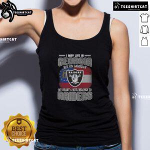 Alt Text: Premium tank top featuring I May Live In Georgia But On Gameday My Heart Belongs To Raiders design. Perfect for fans!