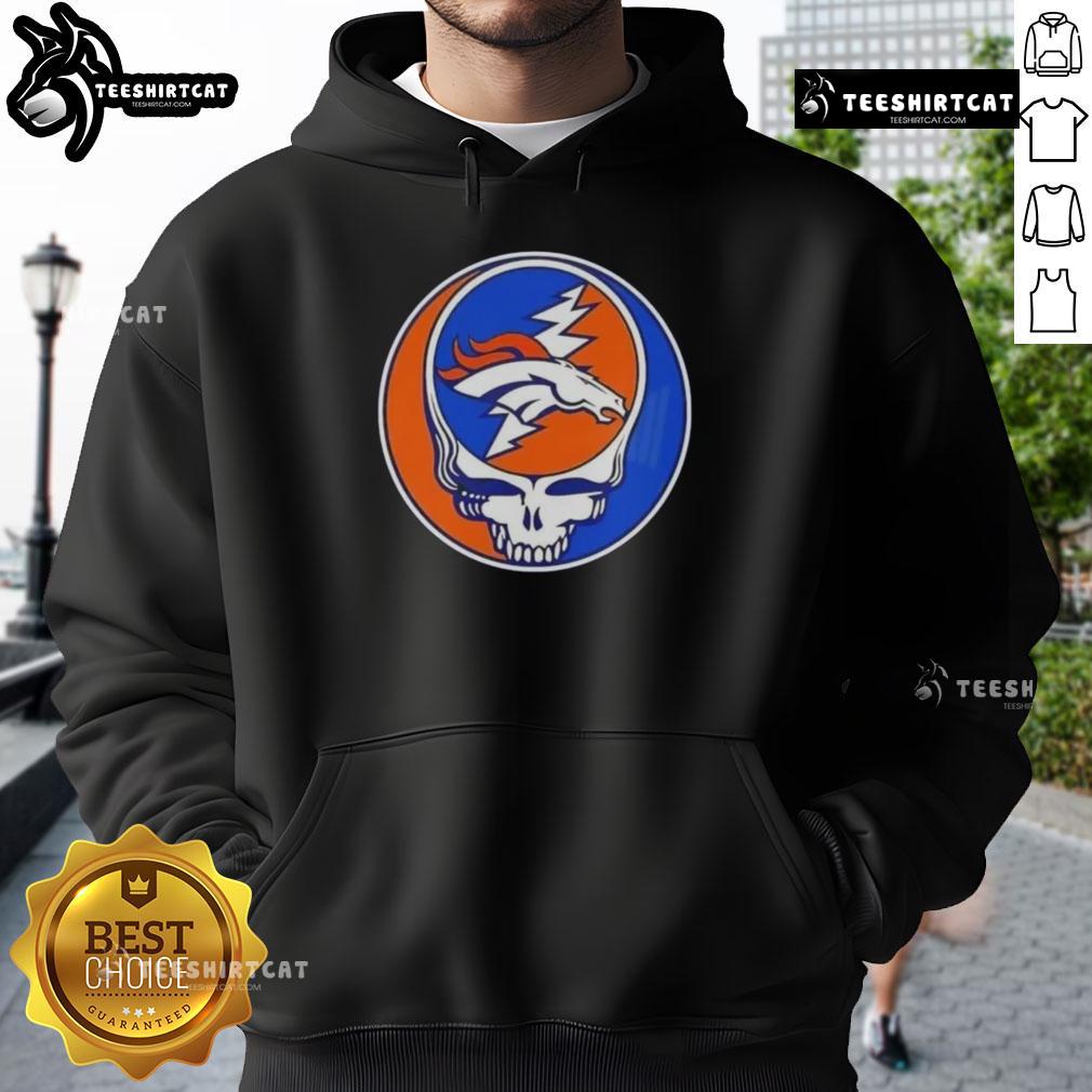Premium NFL Denver Broncos Grateful Dead Stealie Hoodie featuring vibrant graphics and a cozy fit for fans.