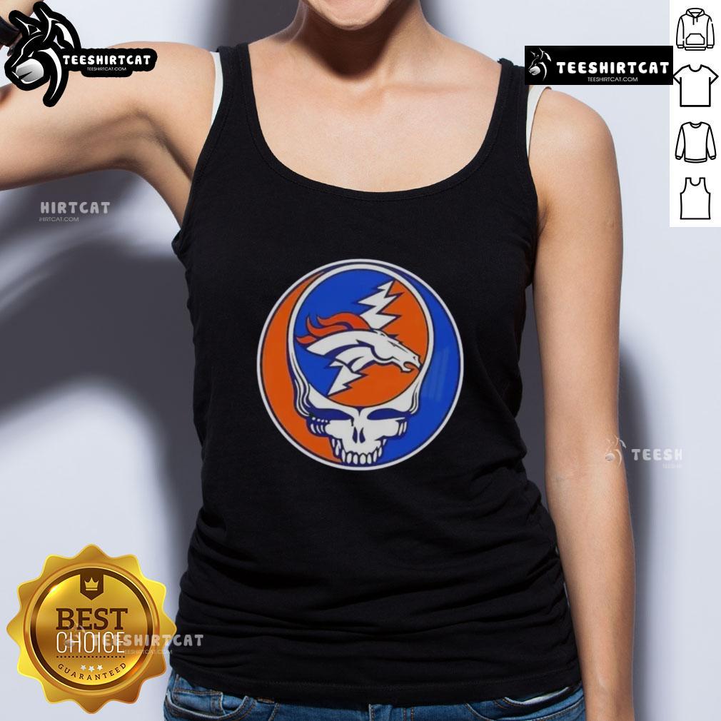 Alt Text: Premium NFL Denver Broncos Grateful Dead Stealie tank top featuring iconic logo and vibrant colors for fans.
