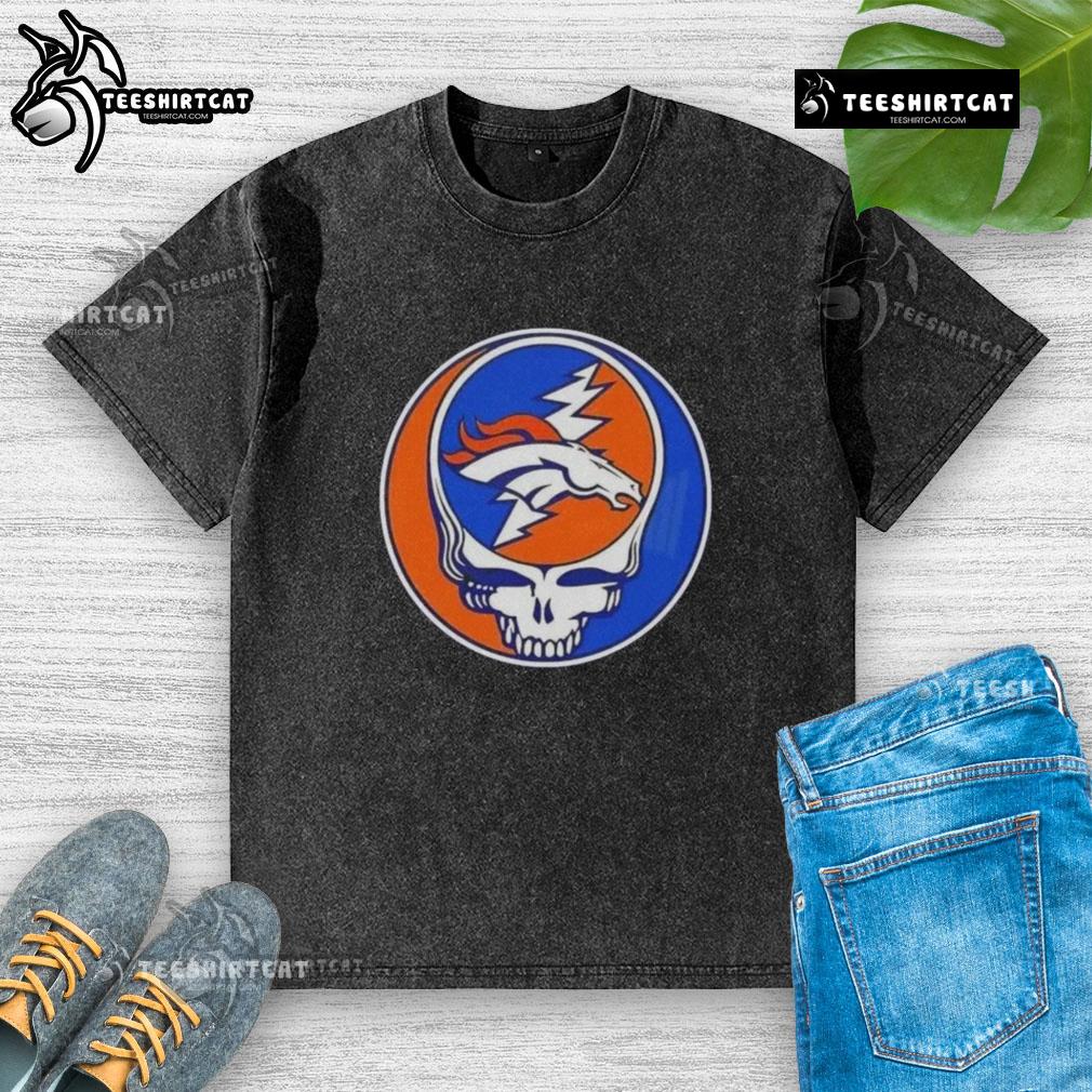 Premium NFL Denver Broncos Grateful Dead Stealie washed t-shirt featuring a vibrant graphic design and comfortable fit.