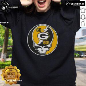 Alt Text: Premium NFL Green Bay Packers Grateful Dead Stealie sweatshirt featuring vibrant graphics and an iconic design.