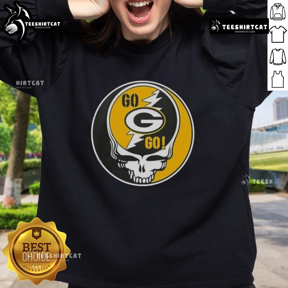 Alt Text: Premium NFL Green Bay Packers Grateful Dead Stealie sweatshirt featuring vibrant graphics and an iconic design.