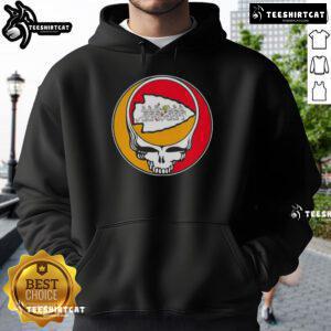 Alt Text: Premium NFL Kansas City Chiefs Grateful Dead Stealie Hoodie featuring vibrant graphics and a comfortable fit.