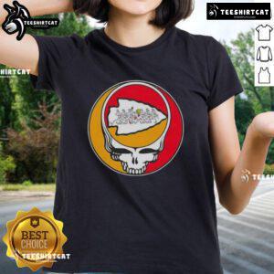 Premium NFL Kansas City Chiefs Grateful Dead Stealie ladies tee featuring vibrant design and comfortable fit.