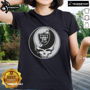 Alt Text: Premium NFL Oakland Raiders Grateful Dead Stealie ladies tee featuring vibrant graphics and a stylish design.