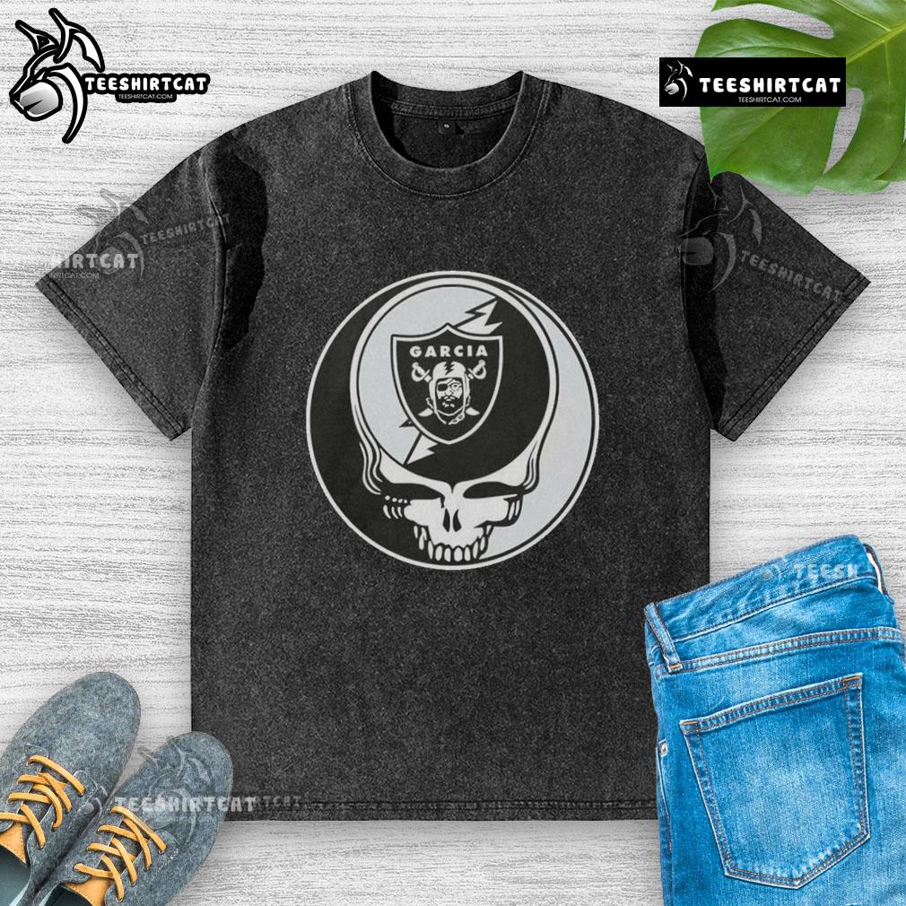 Premium NFL Oakland Raiders Grateful Dead Stealie washed t-shirt featuring vibrant graphics and a relaxed fit.