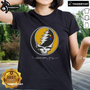 Premium NFL Pittsburgh Steelers Grateful Dead Stealie ladies tee featuring vibrant graphics and comfortable fit.