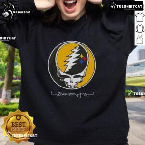 Premium NFL Pittsburgh Steelers Grateful Dead Stealie Sweatshirt featuring vibrant graphics and cozy design for fans.