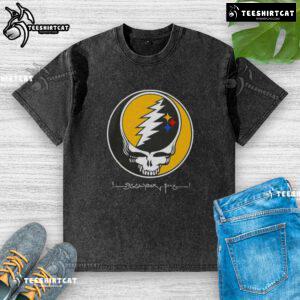 Premium NFL Pittsburgh Steelers Grateful Dead Stealie washed t-shirt featuring a vibrant design and soft fabric.