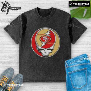 Premium NFL San Francisco 49ers Grateful Dead Stealie Washed T-Shirt featuring iconic graphics and soft fabric.