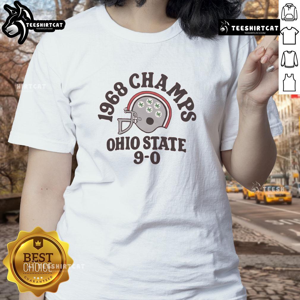 Premium Ohio State National Champs 1968 9-0 ladies tee featuring vintage design and team colors for female fans.