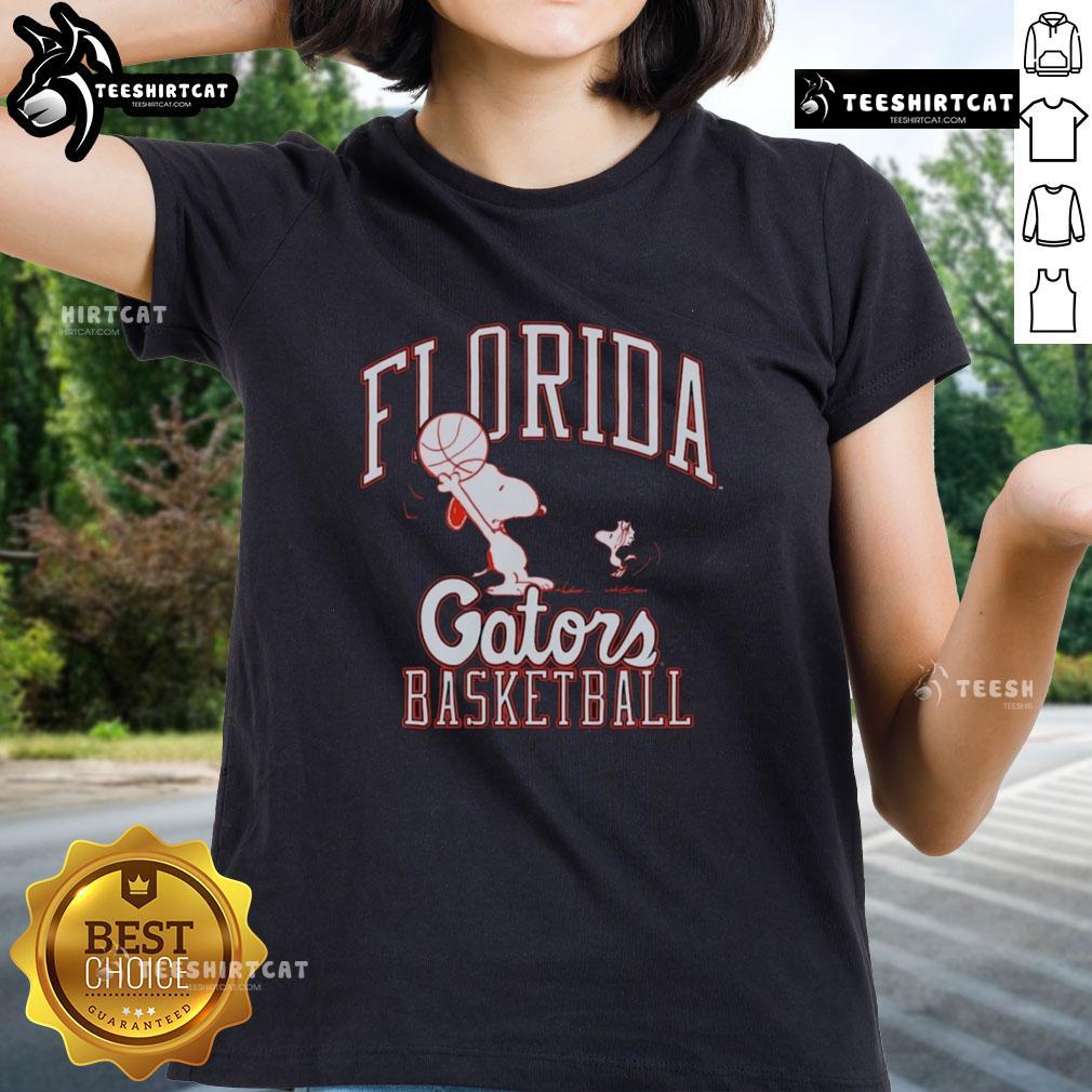 Premium Peanuts Snoopy X Florida Gators basketball ladies tee featuring vibrant colors and a playful design.