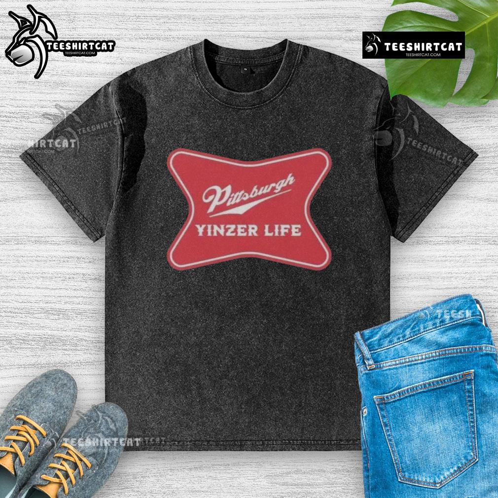 Premium Pittsburgh Yinzer Life washed t-shirt featuring 'The Champagne of Cities' design for stylish fans.