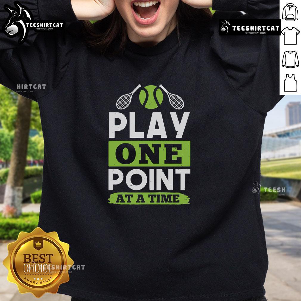 Premium Play One Point At A Time Tennis Sweatshirt in navy blue with graphic logo, perfect for tennis enthusiasts.