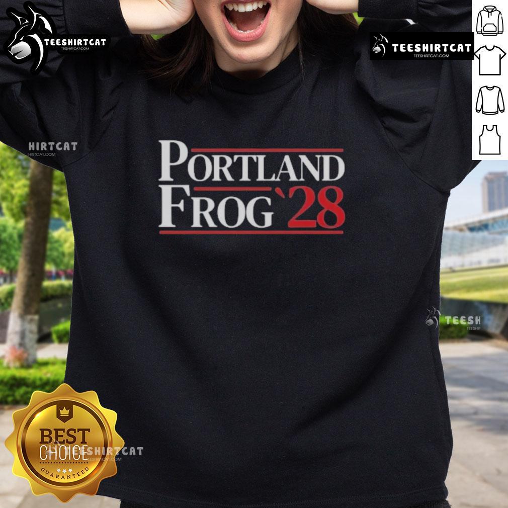Premium Portland Frog 2028 Sweatshirt featuring a vibrant frog design, perfect for cozy casual wear and frog enthusiasts.