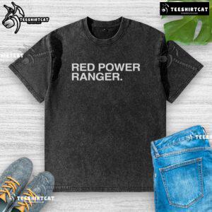 Alt Text: Premium Red Power Ranger Indiana Hoosiers washed t-shirt featuring bold graphics and a comfortable fit for fans.
