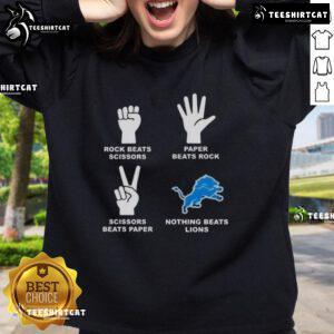 Premium Detroit Lions sweatshirt featuring a fun 'Rock, Paper, Scissors' design, perfect for NFL fans.