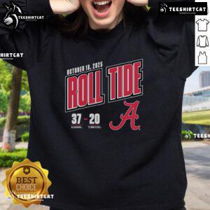 Premium Roll Tide sweatshirt celebrating Alabama Crimson Tide's 37-20 victory over Tennessee Volunteers in 2025.