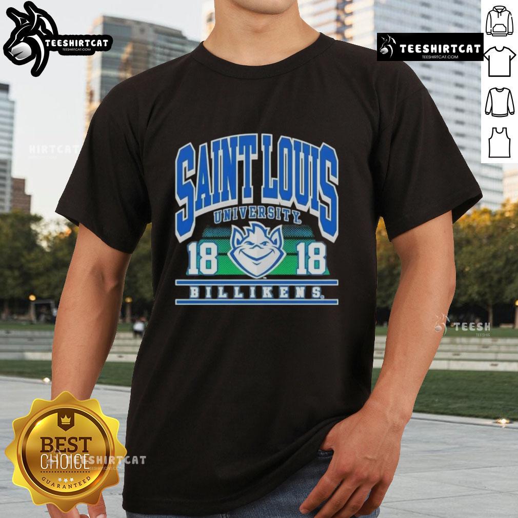 Alt Text: Premium Saint Louis University Billikens Est 1818 T-Shirt featuring the university logo and a stylish design.