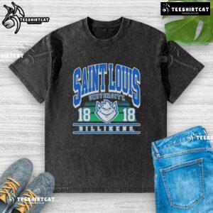 Premium Saint Louis University Billikens Est 1818 washed t-shirt in blue, showcasing school spirit and comfort.