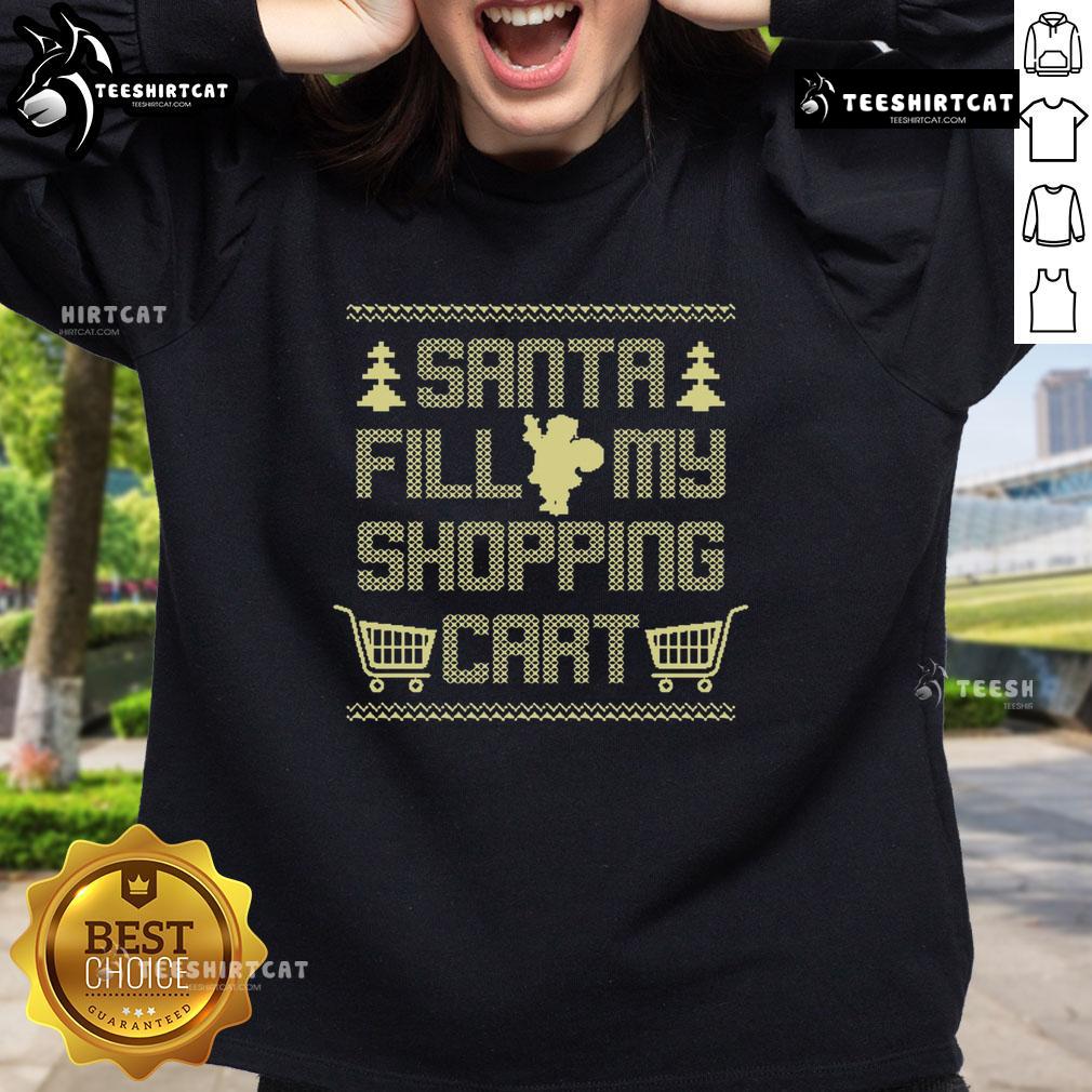 Cozy Premium Santa Fill My Shopping Cart Sweatshirt in festive red, perfect for holiday shopping and winter wear.