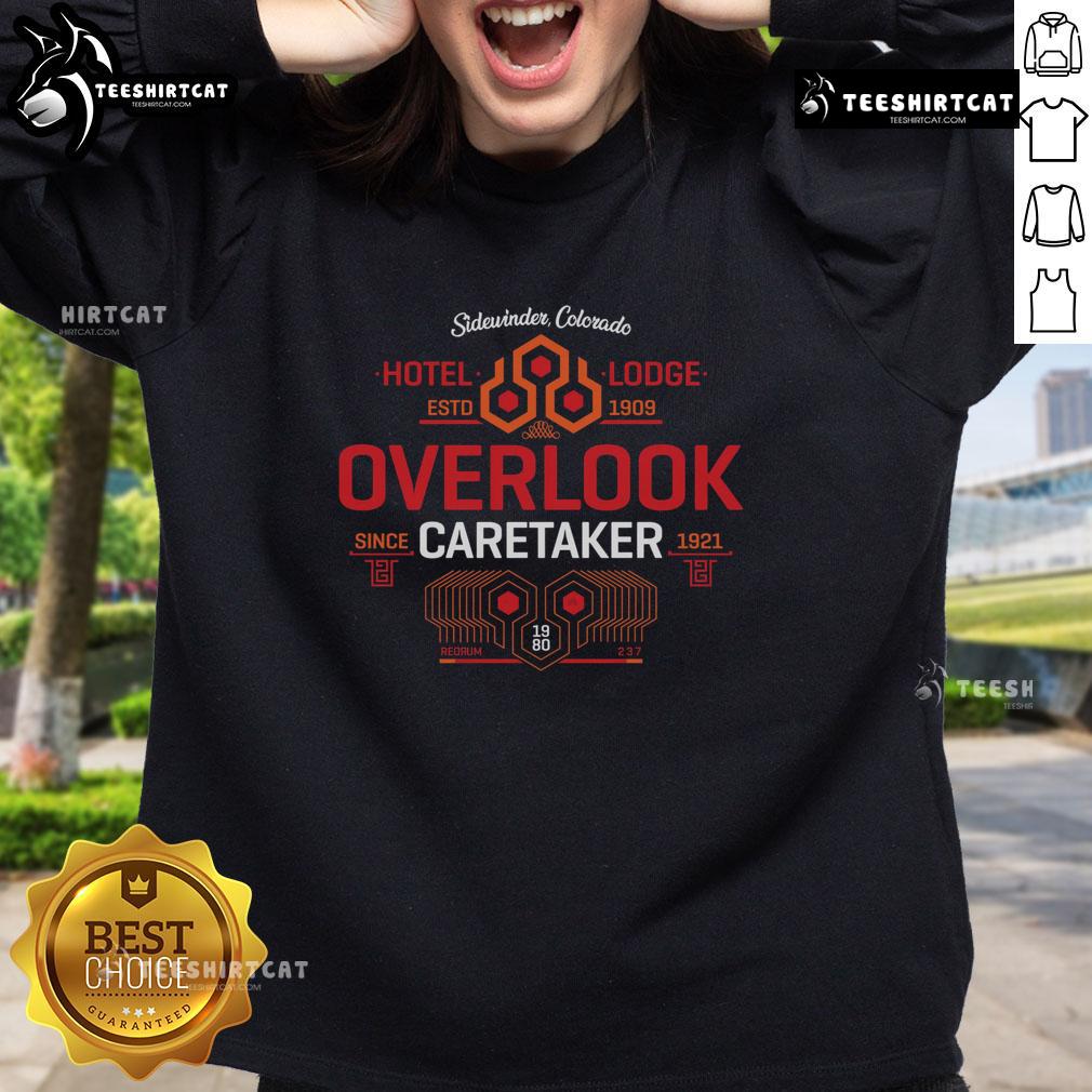 Premium Shining Hotel Lodge sweatshirt, established 1909, caretaker since 1921, showcasing vintage style and comfort.