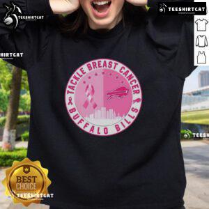 Premium Tackle Breast Cancer Buffalo Bills football skyline sweatshirt featuring team colors and logo.