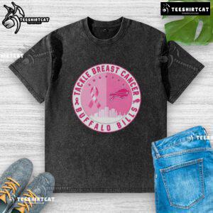 Premium Tackle Breast Cancer Buffalo Bills football skyline washed t-shirt featuring a stylish design and vibrant colors.