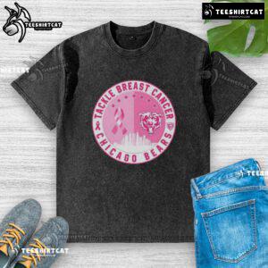 Premium Tackle Breast Cancer Chicago Bears Football Skyline Washed T-Shirt featuring a stylish design and vibrant colors.