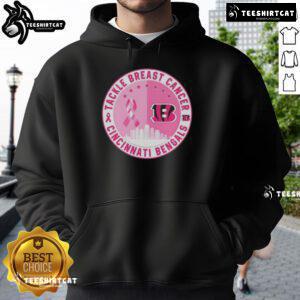 Premium Tackle Breast Cancer hoodie featuring Cincinnati Bengals logo and skyline design, perfect for football fans.