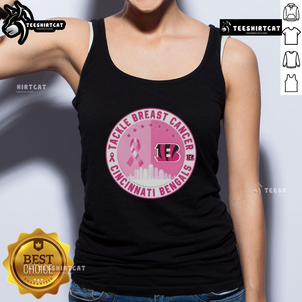 Premium Tackle Breast Cancer Cincinnati Bengals football skyline tank top featuring team colors and city skyline design.