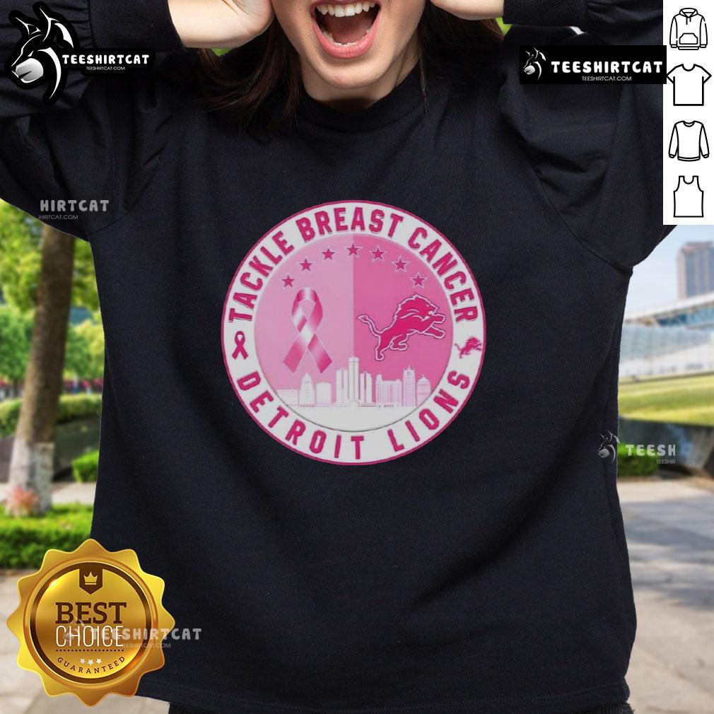 Premium Tackle Breast Cancer Detroit Lions football skyline sweatshirt featuring a vibrant city skyline design.