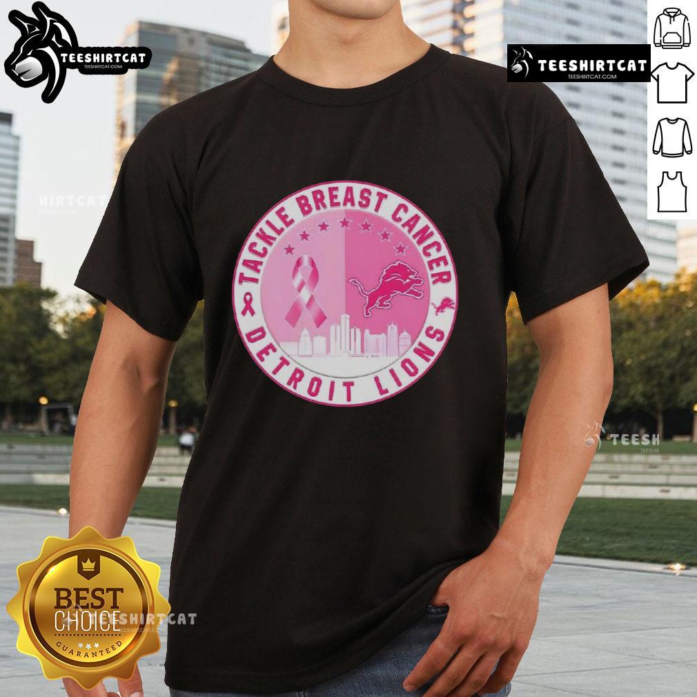 Premium Tackle Breast Cancer Detroit Lions Football Skyline T-Shirt featuring a bold design for a charitable cause.