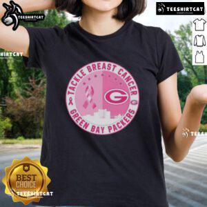Premium Tackle Breast Cancer Green Bay Packers football skyline ladies tee featuring vibrant team colors and design.