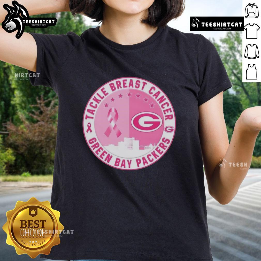 Premium Tackle Breast Cancer Green Bay Packers football skyline ladies tee featuring vibrant team colors and design.
