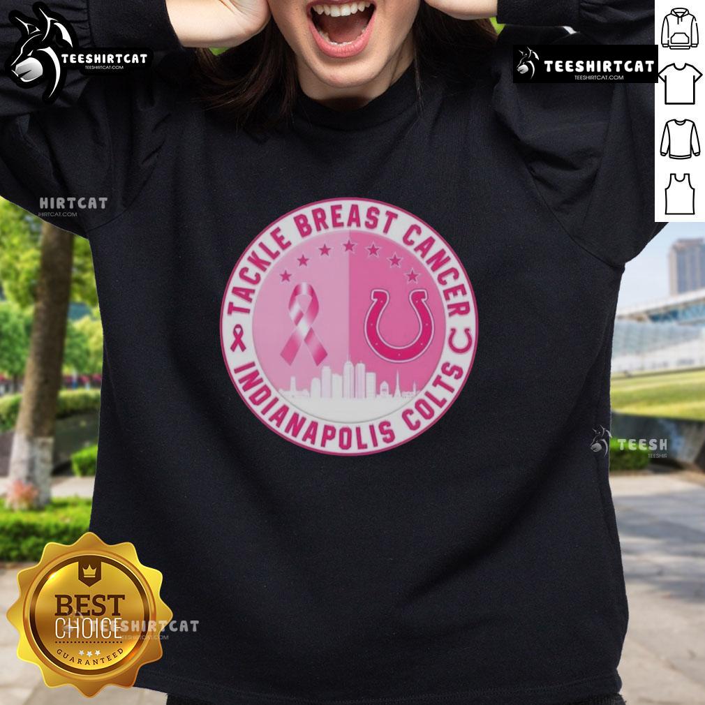 Premium Tackle Breast Cancer sweatshirt featuring Indianapolis Colts logo and skyline, perfect for football fans.