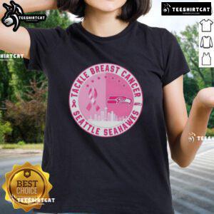 Premium Tackle Breast Cancer Seattle Seahawks ladies tee featuring a skyline design, perfect for football fans.