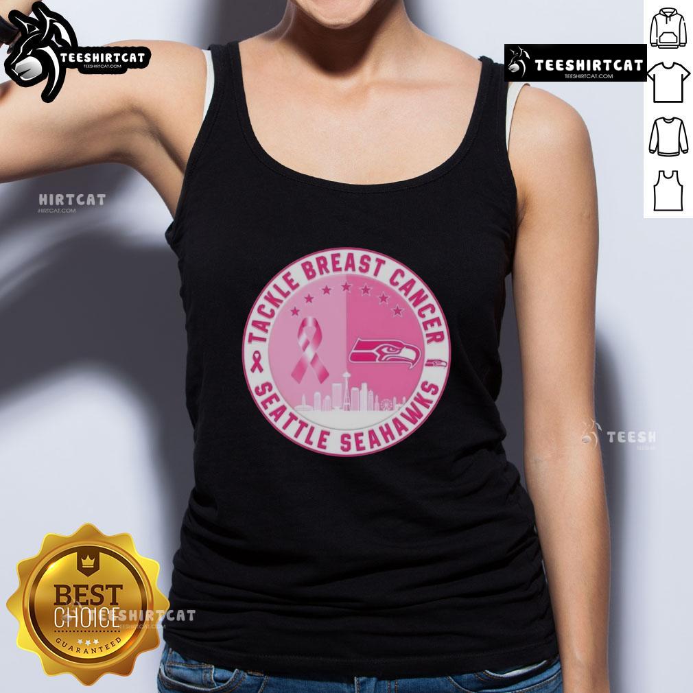 Alt Text: Premium Tackle Breast Cancer Seattle Seahawks tank top featuring a skyline design, perfect for football fans.