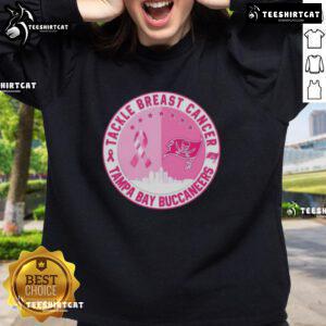 Premium Tackle Breast Cancer sweatshirt featuring Tampa Bay Buccaneers logo and skyline design, perfect for game day.