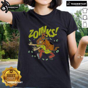 Alt Text: Premium Scooby-Doo and Shaggy Rogers vintage cartoon tee for ladies featuring a fun 'Zoinks!' design.