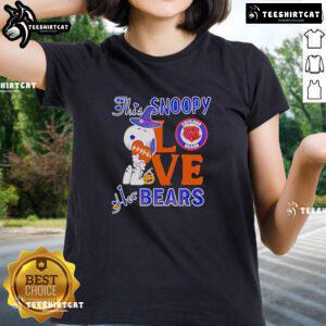 Alt Text: Premium Snoopy Love Her Chicago Bears Ladies Tee featuring a cute Snoopy graphic and stylish design for fans.