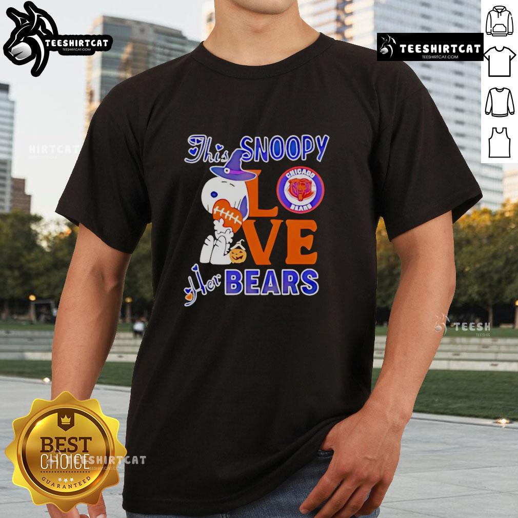 Premium Snoopy Love Her Chicago Bears T-Shirt featuring a playful design for fans of the beloved cartoon and NFL team.
