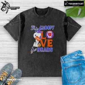 Premium Snoopy Love Her Chicago Bears Washed T-Shirt featuring a stylish design for fans and a comfortable fit.