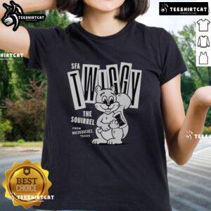 Premium Twiggy The Campus Squirrel Ladies Tee featuring a playful squirrel design on a stylish shirt for women.