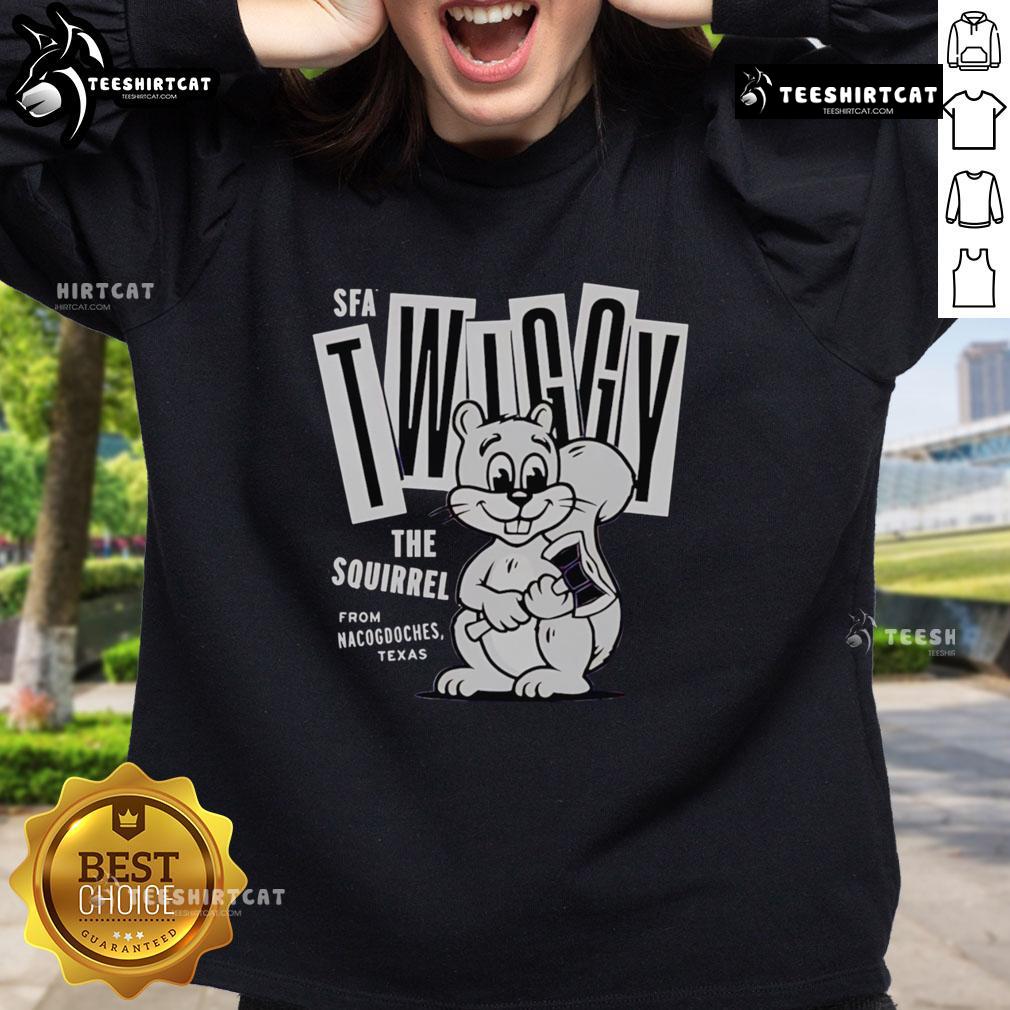 Premium Twiggy the Campus Squirrel sweatshirt featuring a playful squirrel design perfect for cozy campus wear.